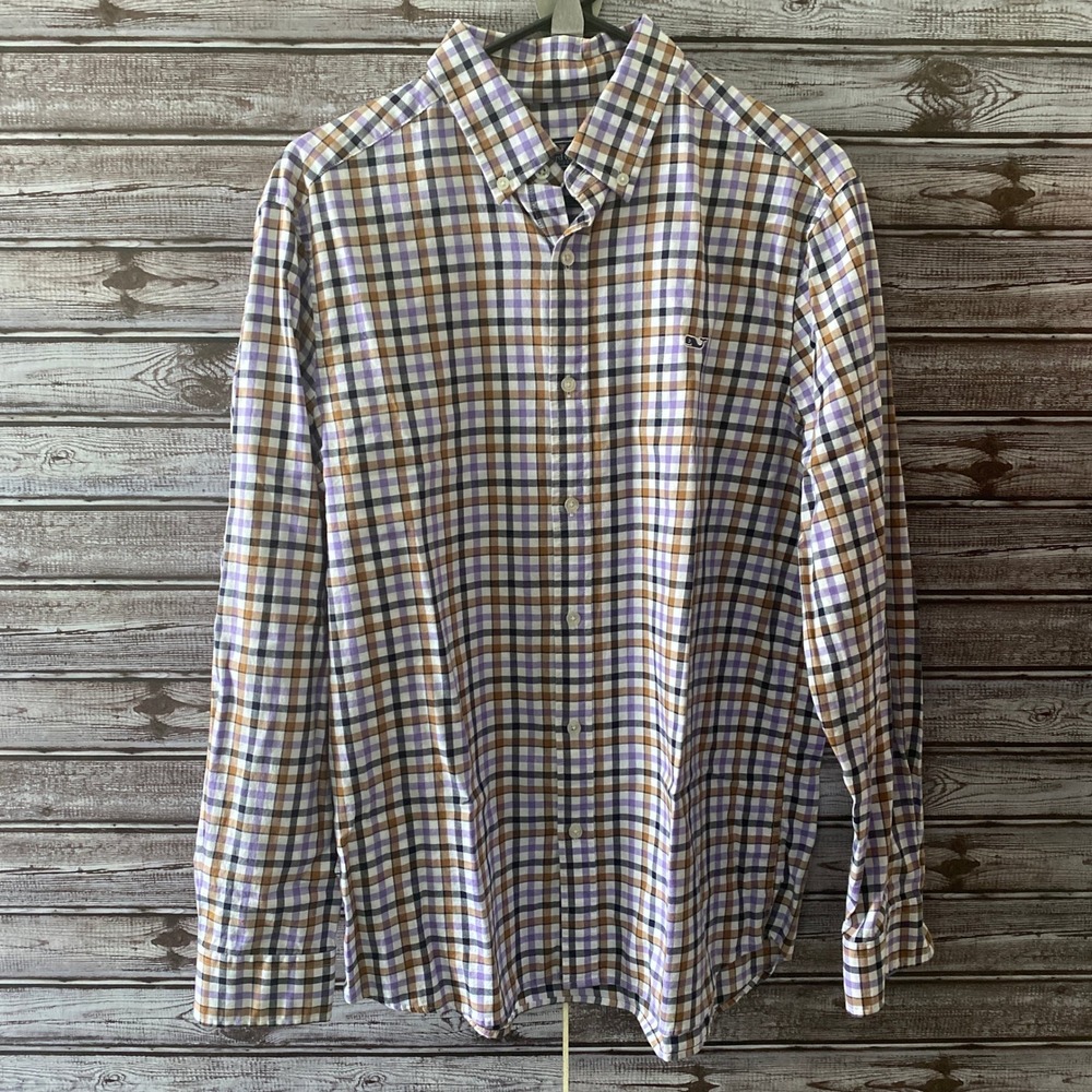 Vineyard Vines Men's Classic Fit Long-Sleeved Button-Down Whale Shirt Sz M Logo